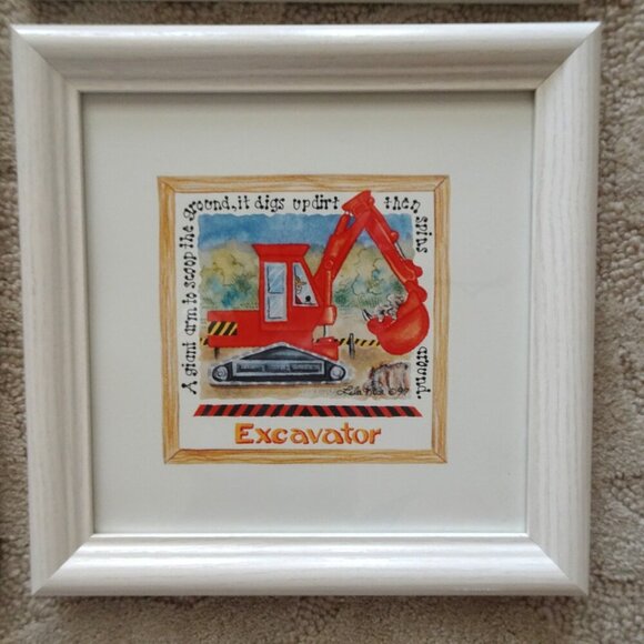 Child Wall Art Boys Kids Pictures Construction Equipment Trucks Framed Lila Rose - Picture 5 of 6